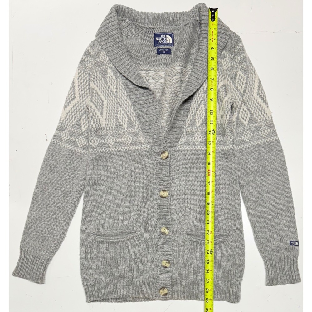 The North Face Womens Grey Fair Isle Wool Blend Shawl Collar Cardigan Sweater XS